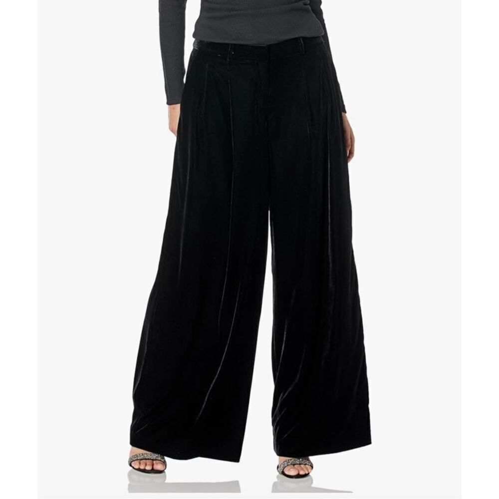 Theory Women’s Black Velvet Low Rise Wide Leg Pleated Pants Size 6
